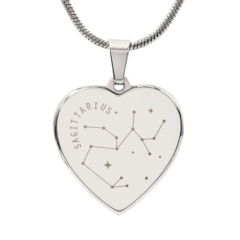Engraved Sagittarius Constellation Heart Necklace