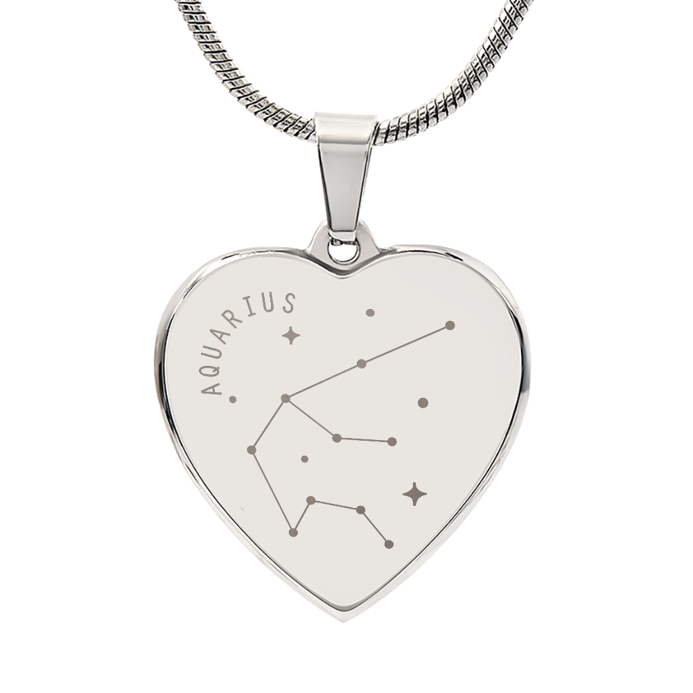 Engraved Aquarius Constellation Heart Necklace