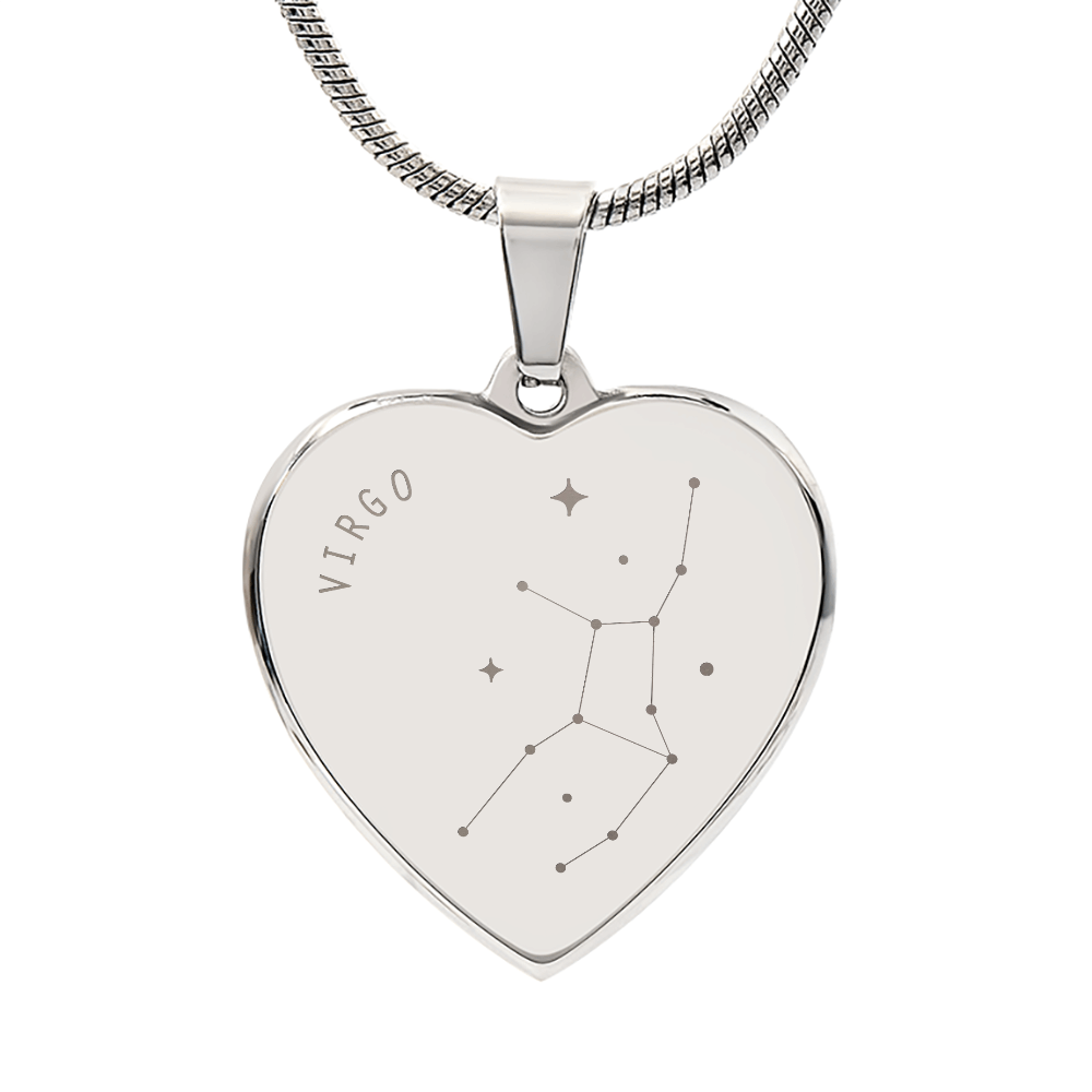 Engraved Virgo Constellation Heart Necklace