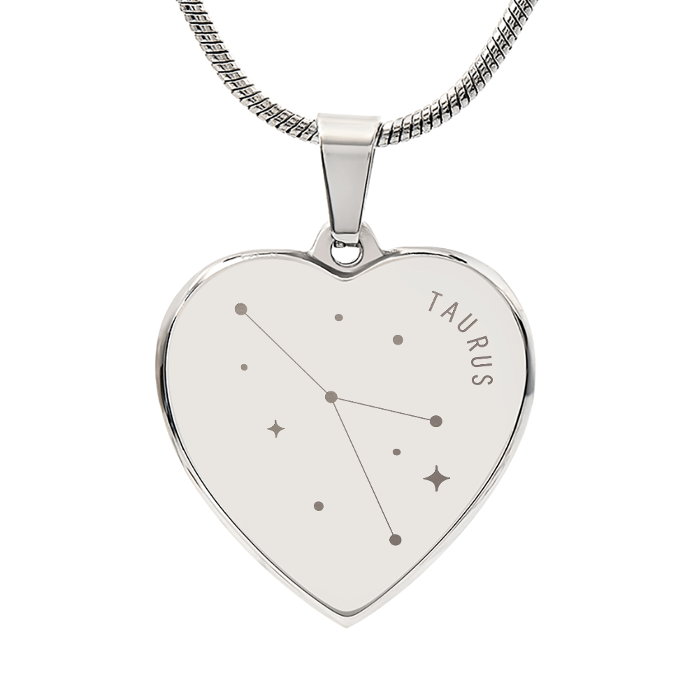 Engraved Taurus Constellation Heart Necklace
