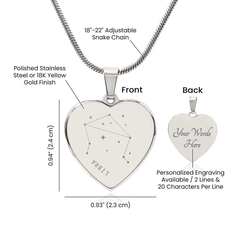 Engraved Libra Constellation Heart Necklace