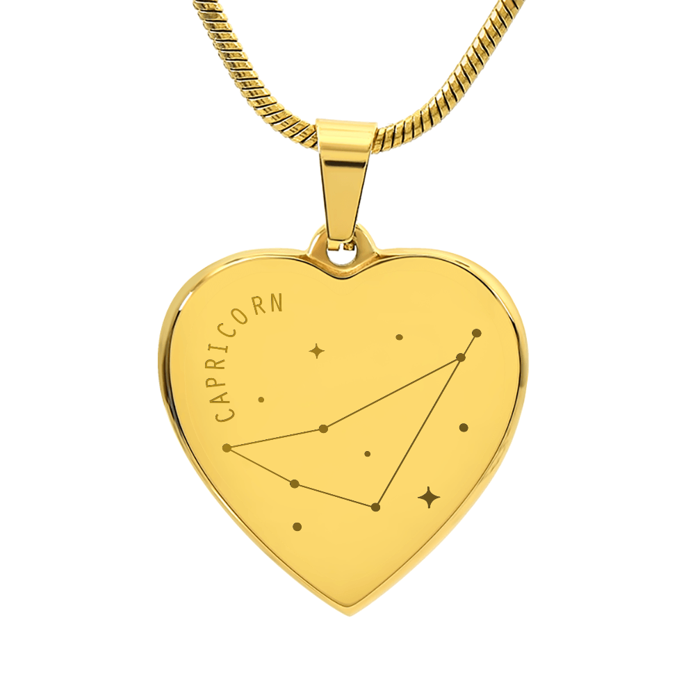 Engraved Capricorn Constellation Heart Necklace