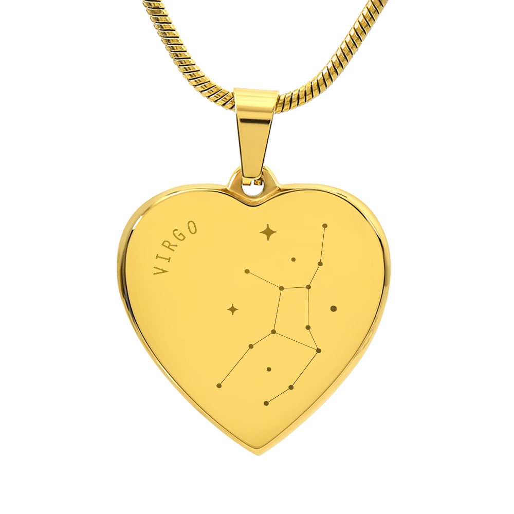 Engraved Virgo Constellation Heart Necklace
