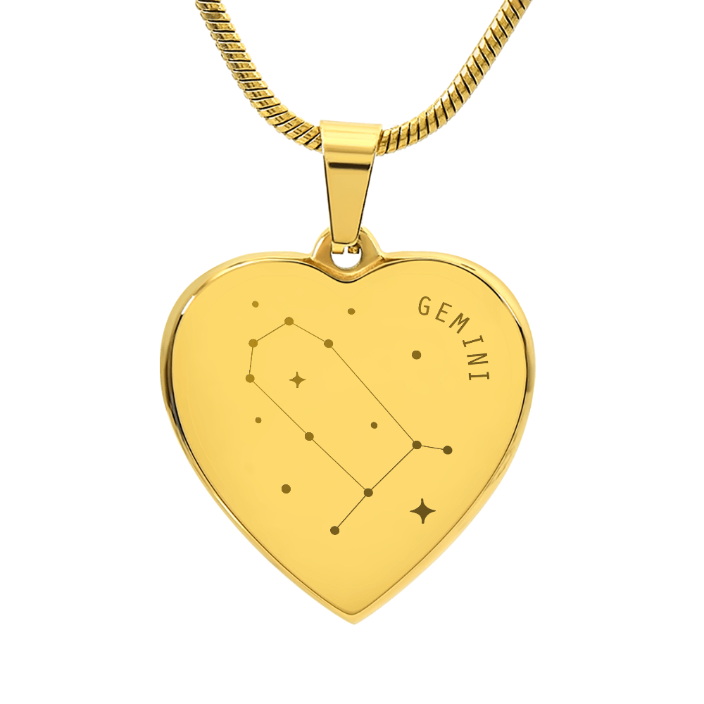 Engraved Gemini Constellation Heart Necklace