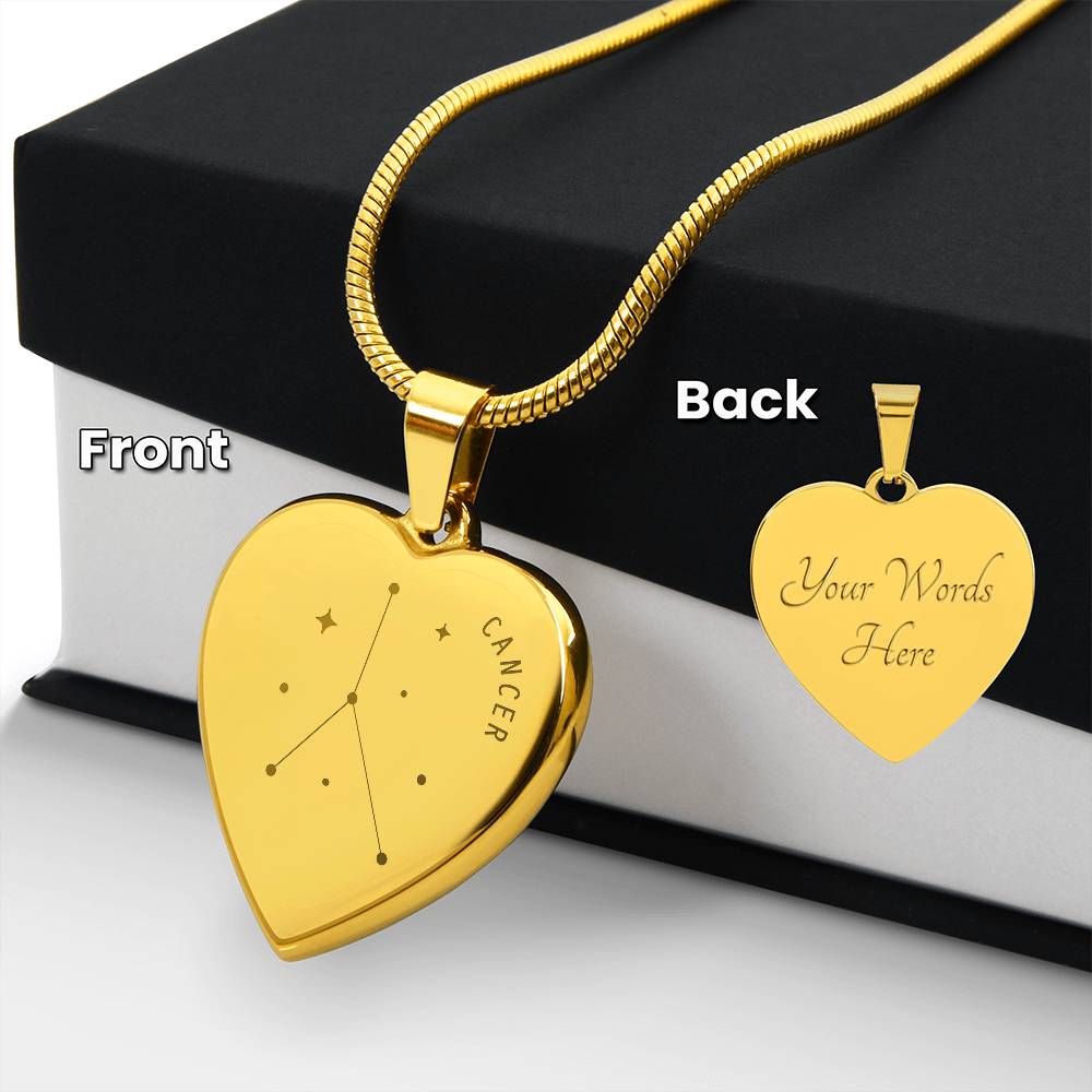 Engraved Cancer Constellation Heart Necklace