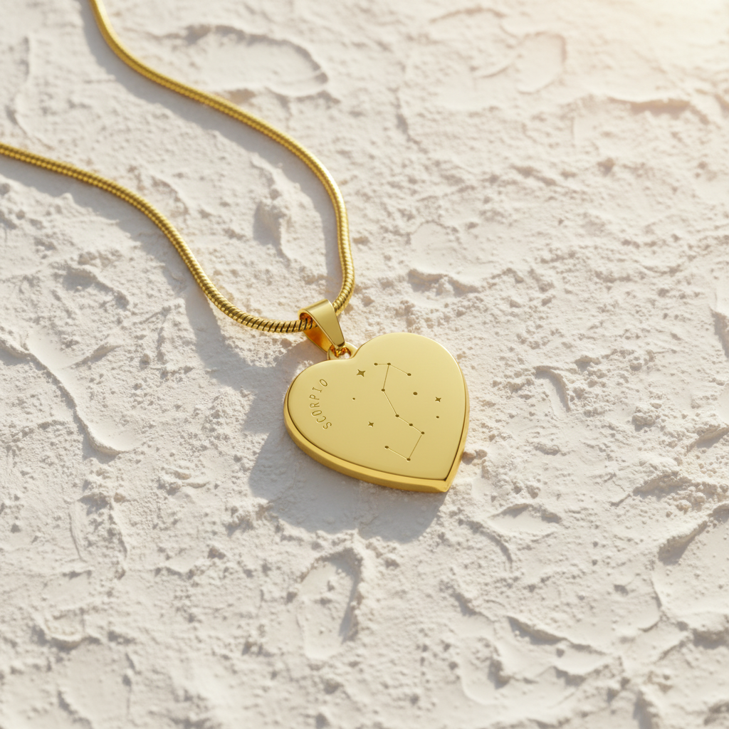 Engraved Scorpio Constellation Heart Necklace