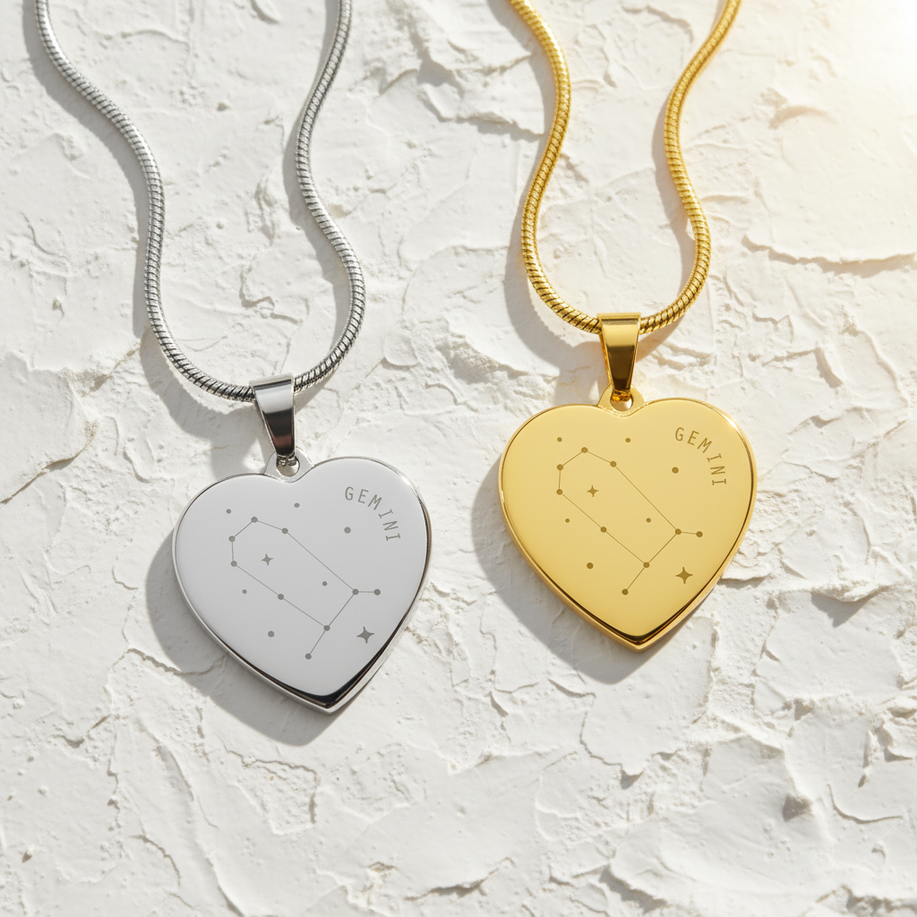 Engraved Gemini Constellation Heart Necklace