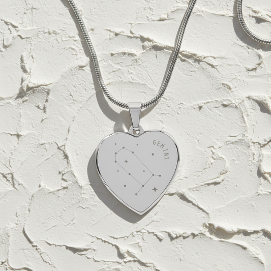 Engraved Gemini Constellation Heart Necklace