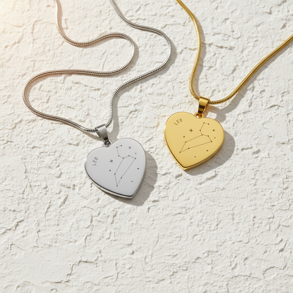 Engraved Leo Constellation Heart Necklace