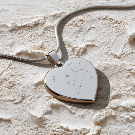 Engraved Leo Constellation Heart Necklace