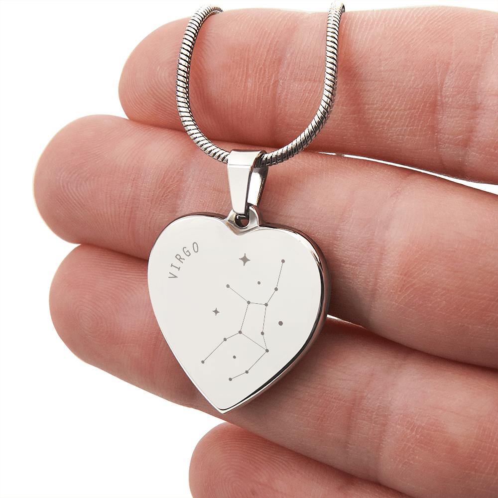 Engraved Virgo Constellation Heart Necklace
