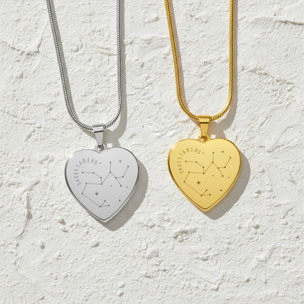 Engraved Sagittarius Constellation Heart Necklace