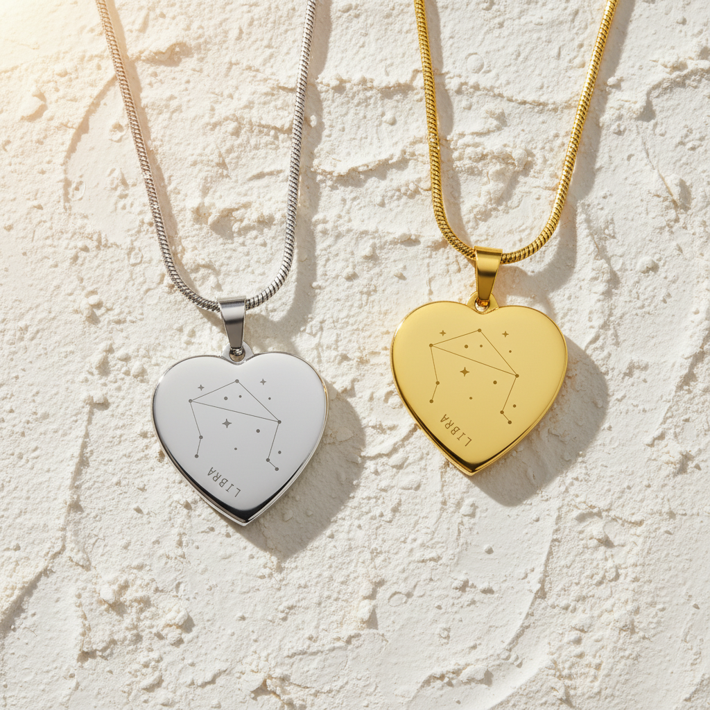 Engraved Libra Constellation Heart Necklace