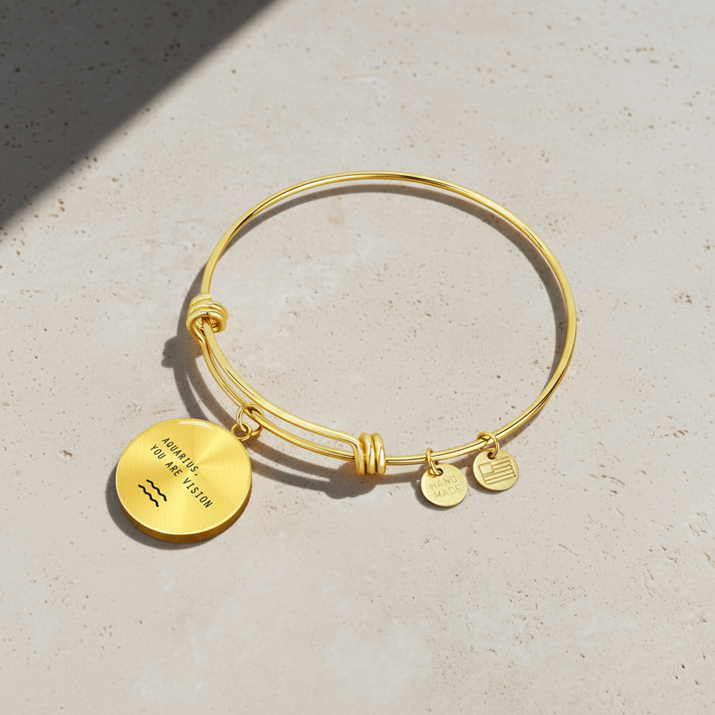 Engraved Minimalist Aquarius Zodiac Bracelet