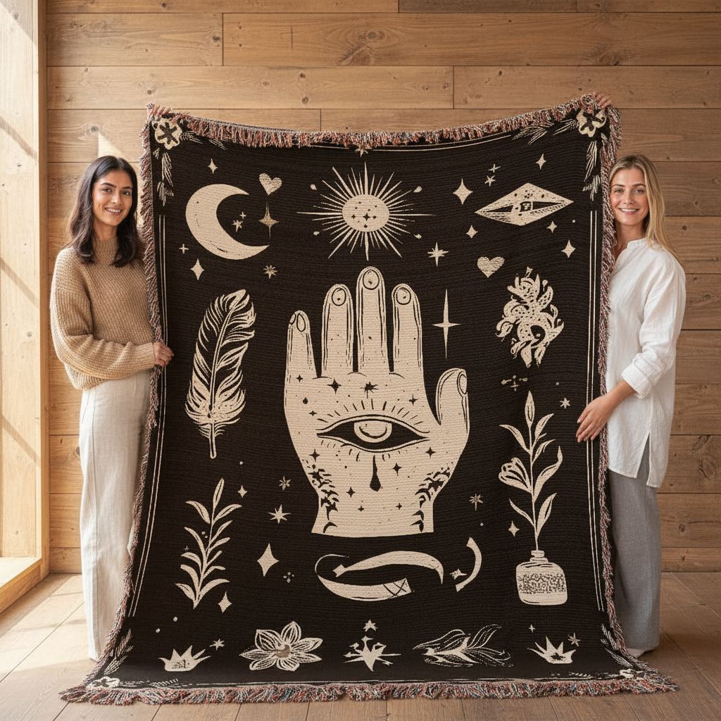 The Mystic Hand Hairloom Woven Blanket BLACK