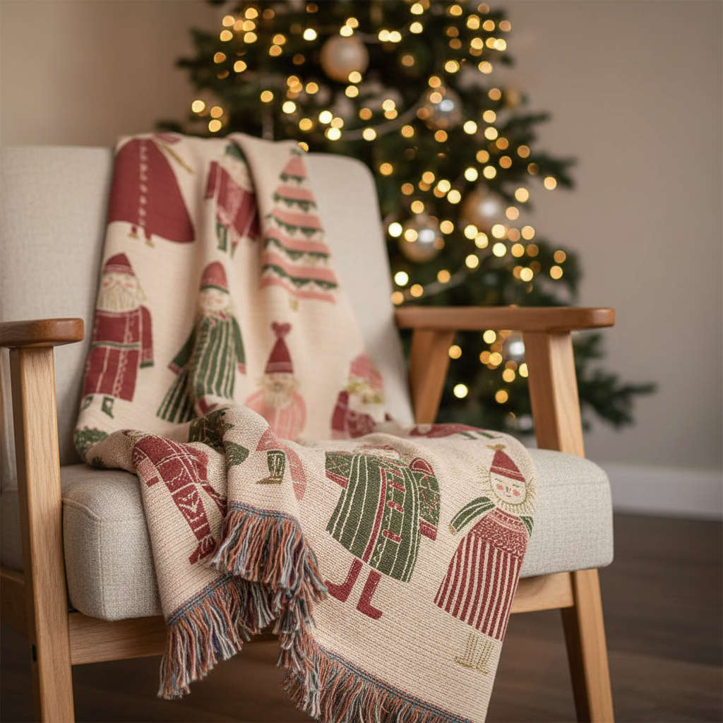 Whimsical Christmas Folk Art Blanket