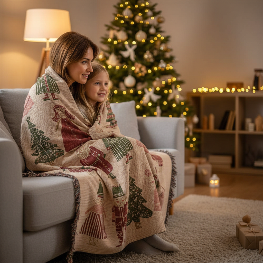Whimsical Christmas Folk Art Blanket