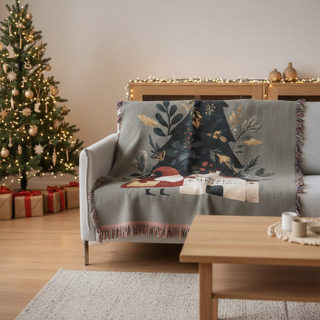 Santa's Christmas Cottage Woven Blanket