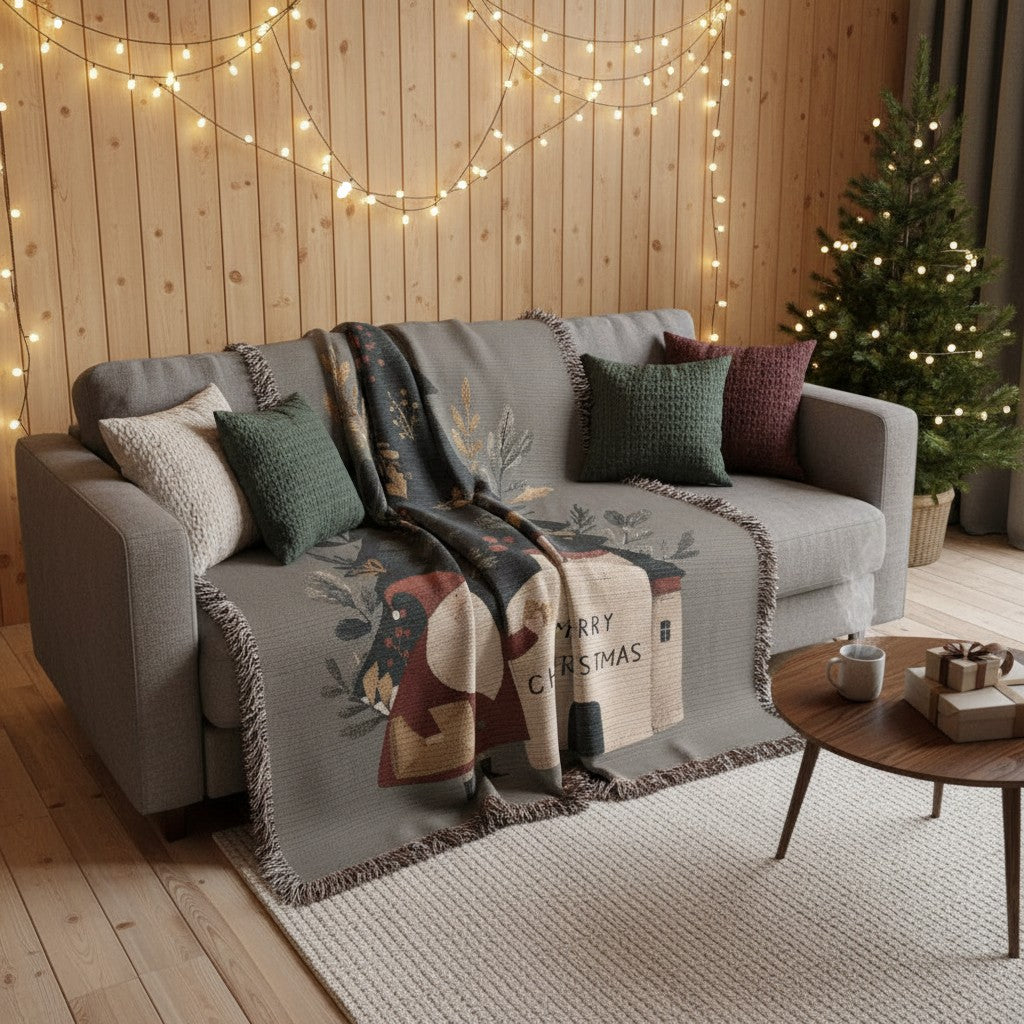 Santa's Christmas Cottage Woven Blanket