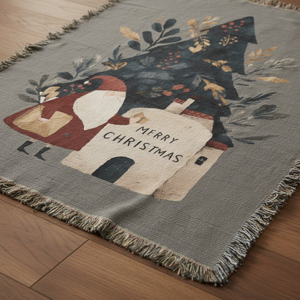 Santa's Christmas Cottage Woven Blanket
