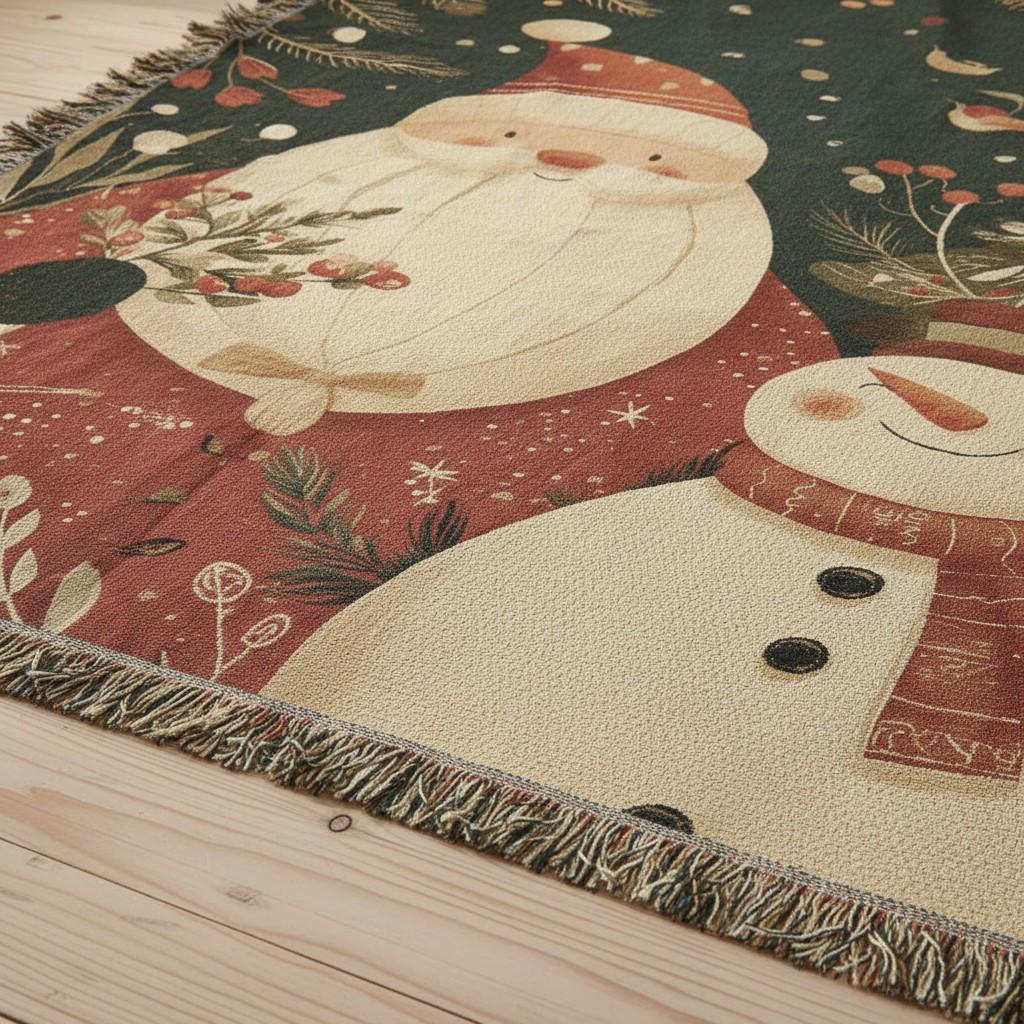 Santa & Snowman Christmas Woven Blanket