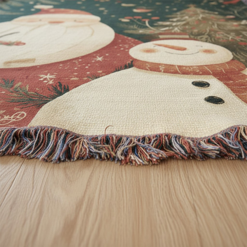 Santa & Snowman Christmas Woven Blanket