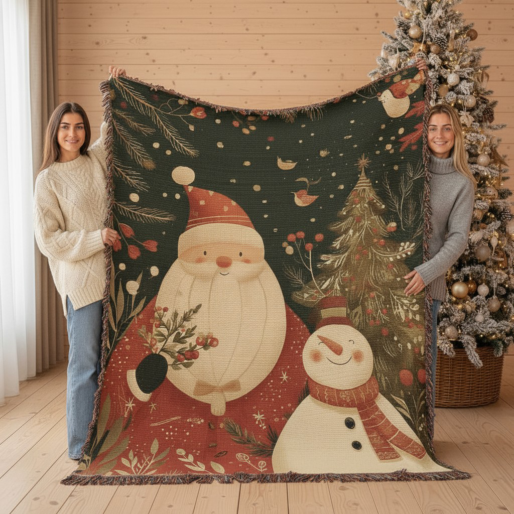 Santa & Snowman Christmas Woven Blanket