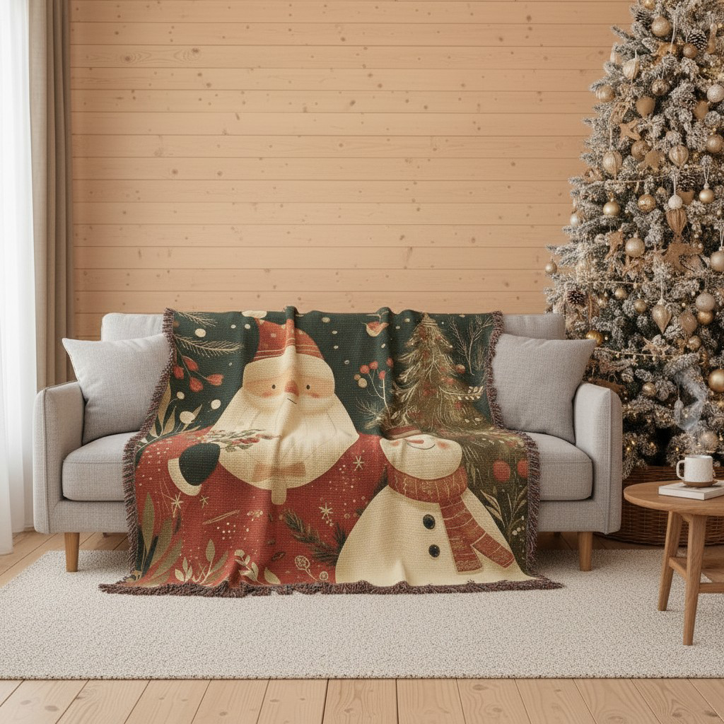 Santa & Snowman Christmas Woven Blanket