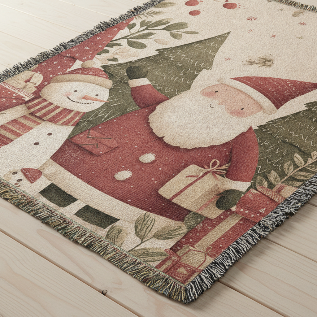 Santa & Snowman Holiday Forest Woven Blanket