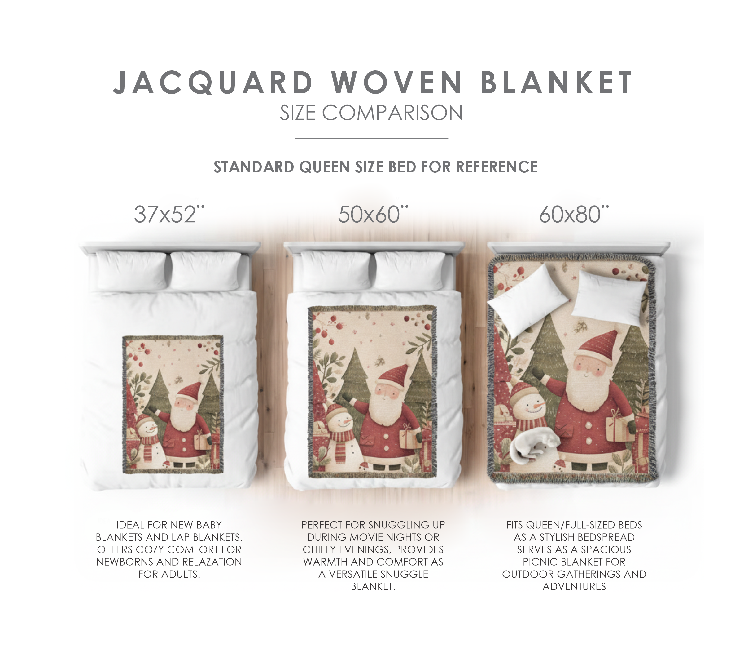 Santa & Snowman Holiday Forest Woven Blanket