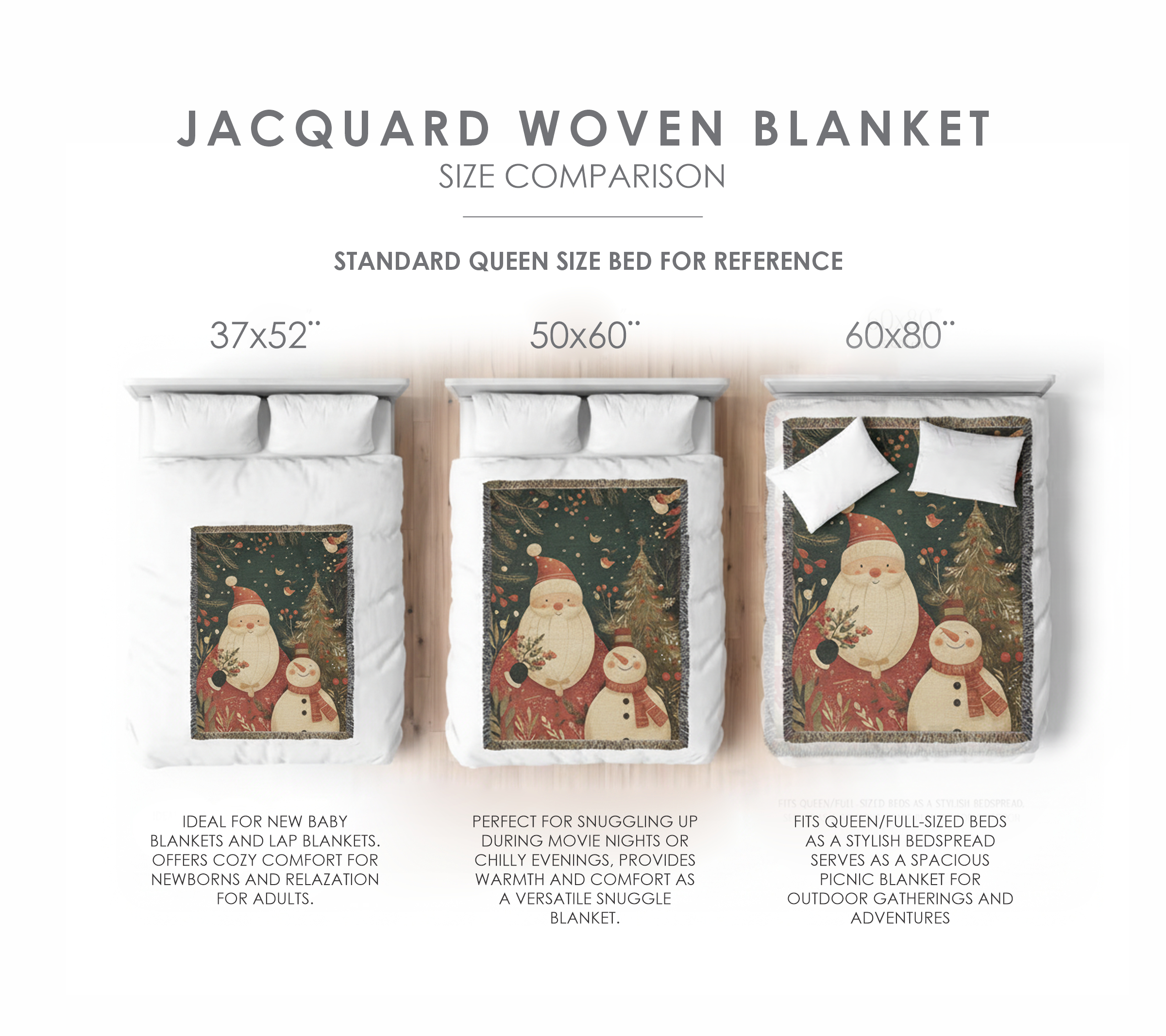 Santa & Snowman Christmas Woven Blanket