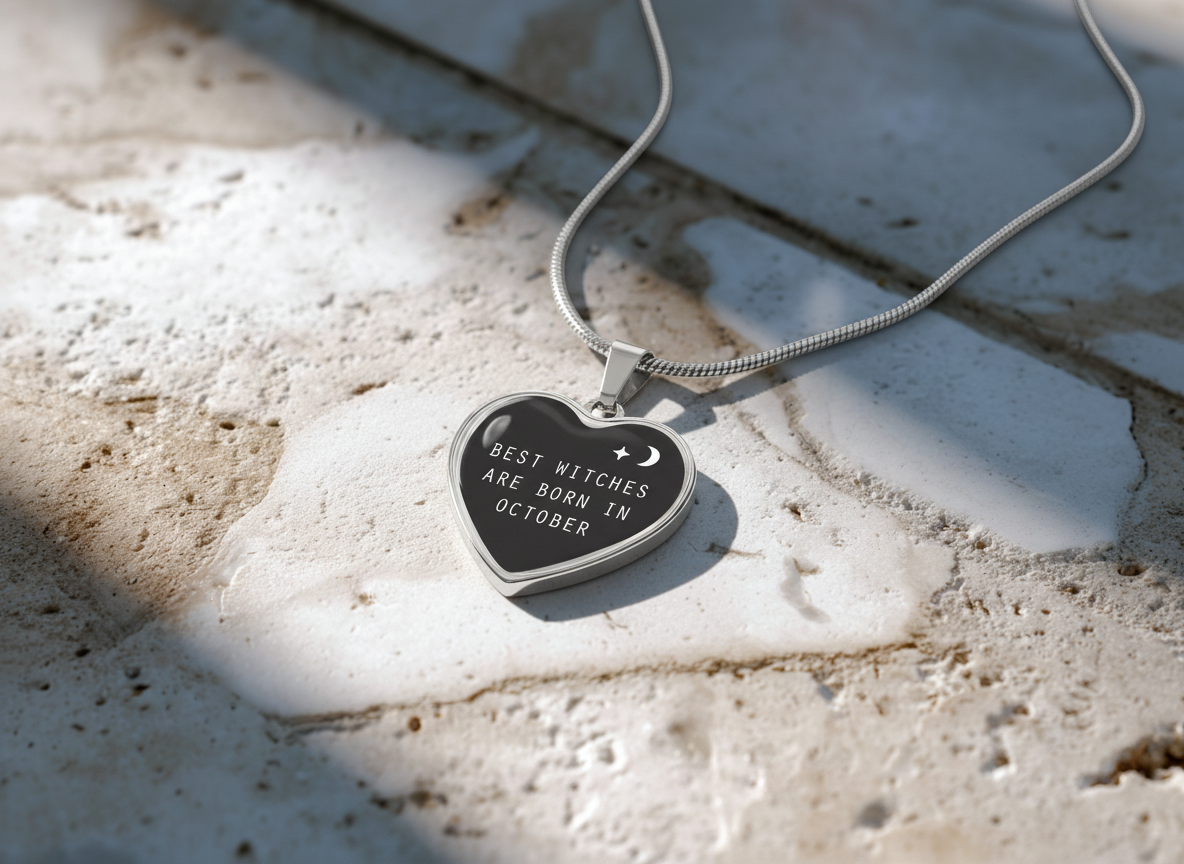 Heart Necklace with Engraving October Witches