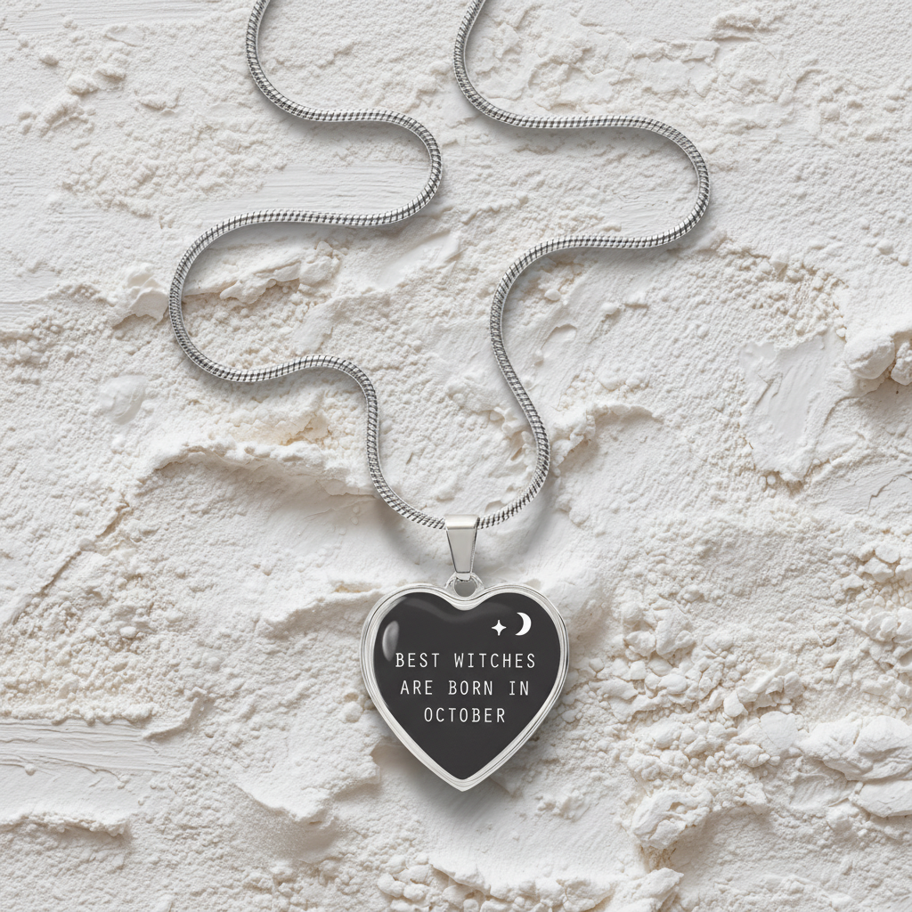 Heart Necklace with Engraving October Witches