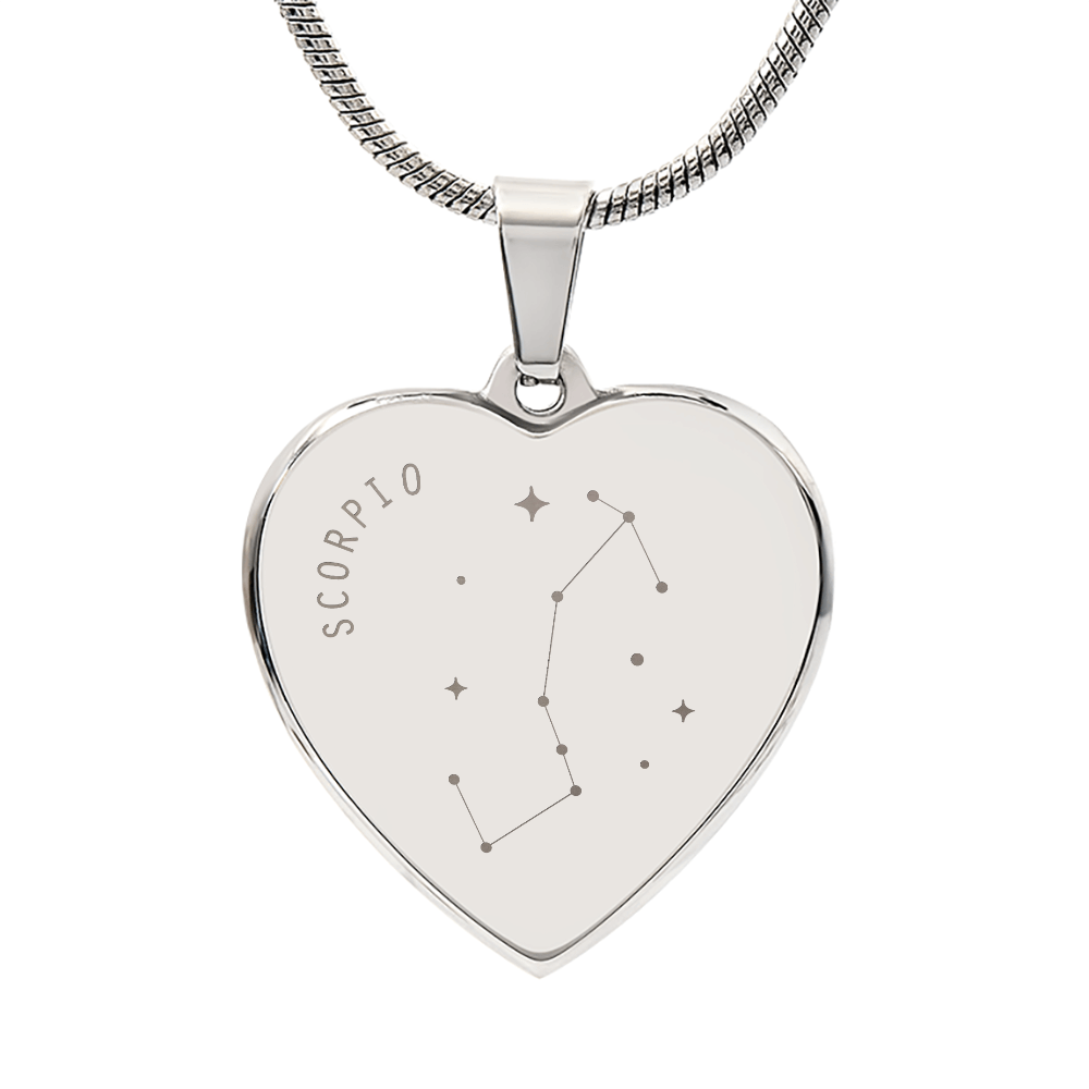 Engraved Scorpio Constellation Heart Necklace