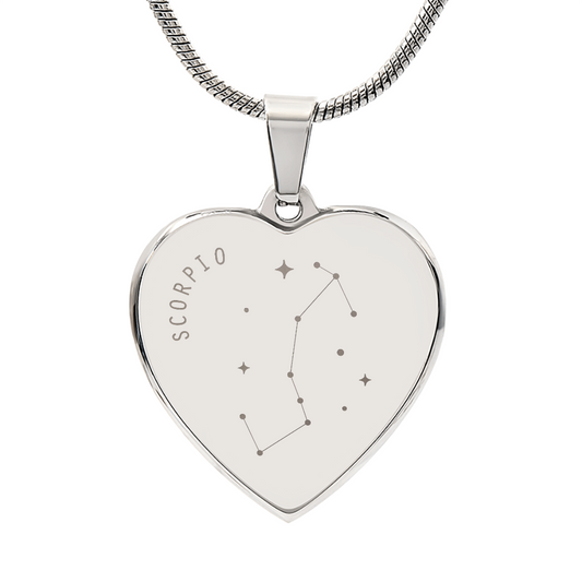 Engraved Scorpio Constellation Heart Necklace