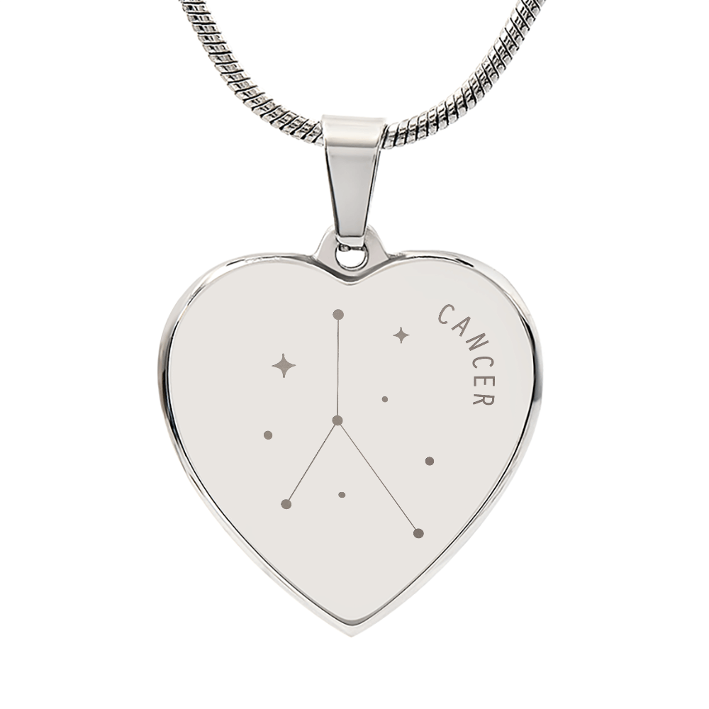Engraved Cancer Constellation Heart Necklace