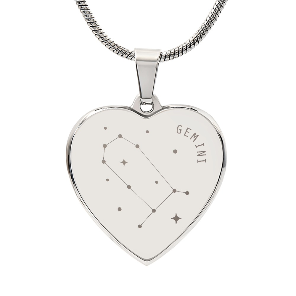 Engraved Gemini Constellation Heart Necklace