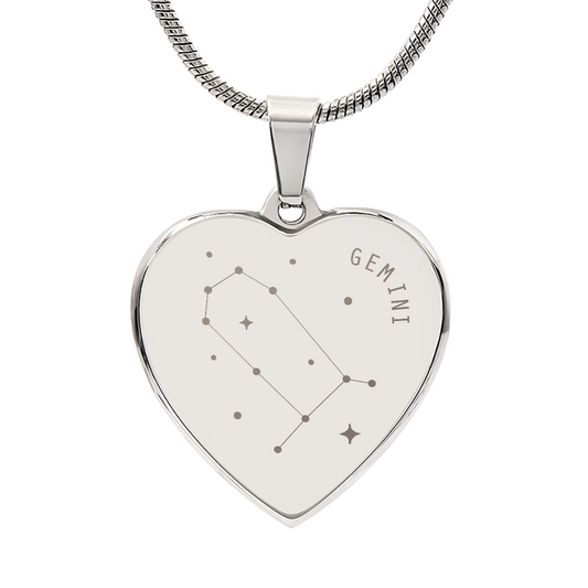 Engraved Gemini Constellation Heart Necklace
