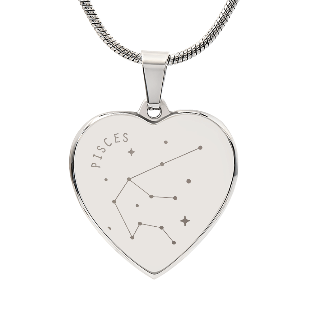 Engraved Pisces Constellation Heart Necklace