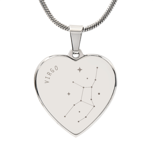 Engraved Virgo Constellation Heart Necklace