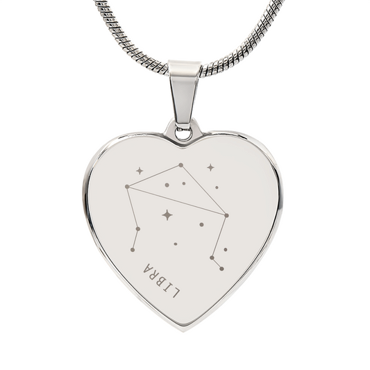 Engraved Libra Constellation Heart Necklace