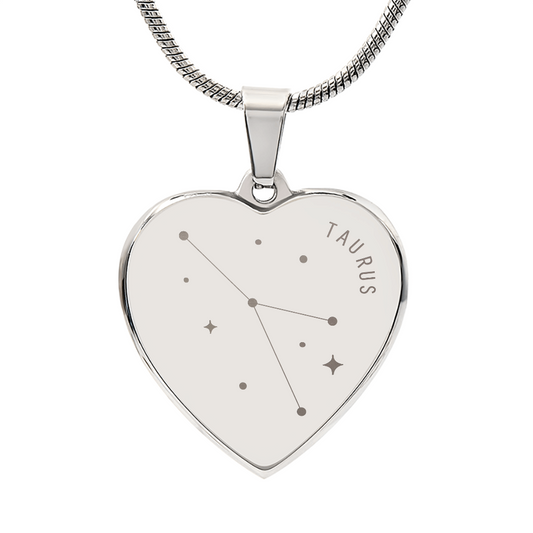 Engraved Taurus Constellation Heart Necklace