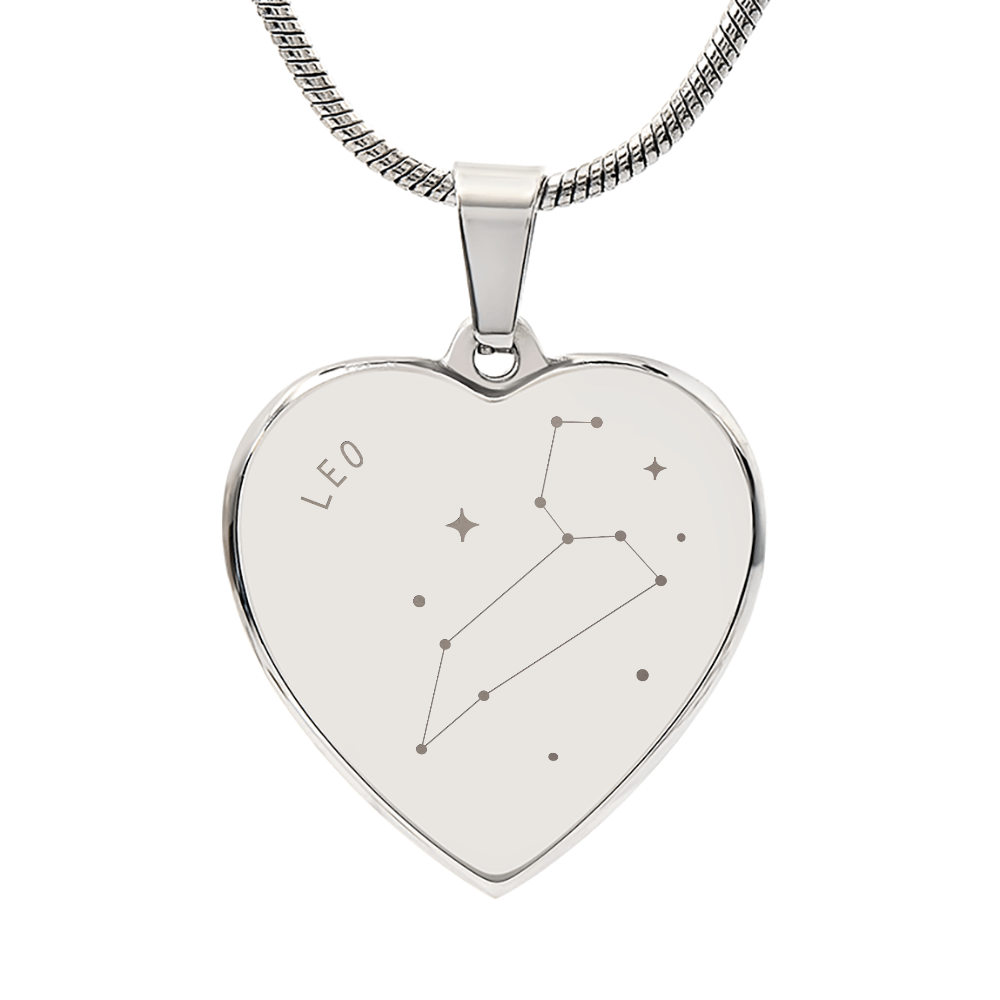 Engraved Leo Constellation Heart Necklace