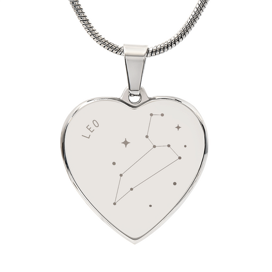 Engraved Leo Constellation Heart Necklace