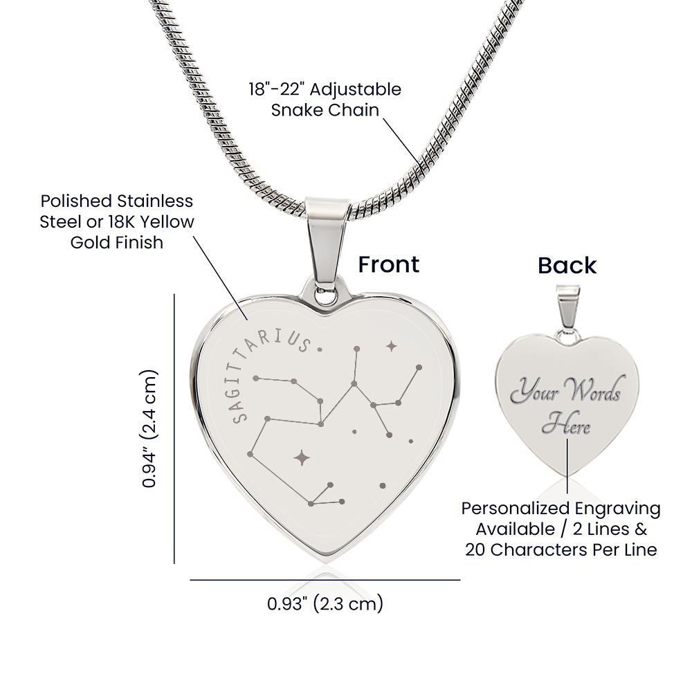 Engraved Sagittarius Constellation Heart Necklace