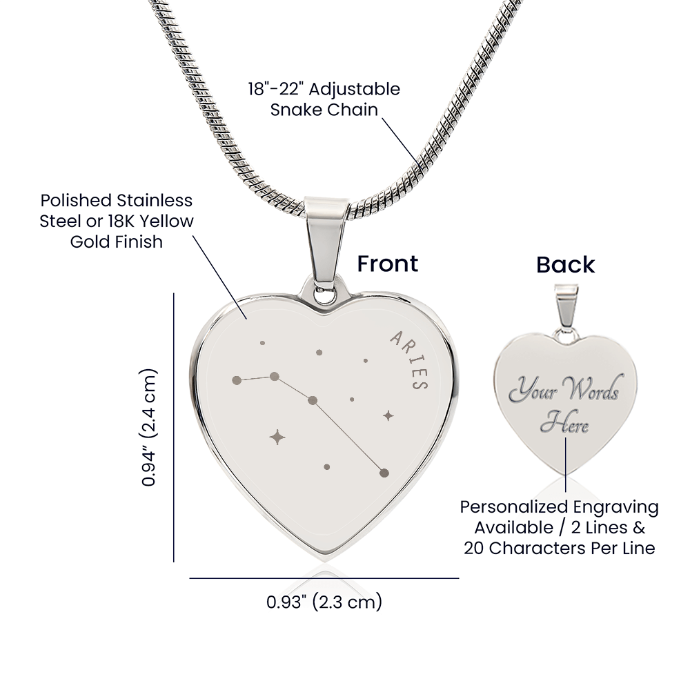 Engraved Aries Constellation Heart Necklace