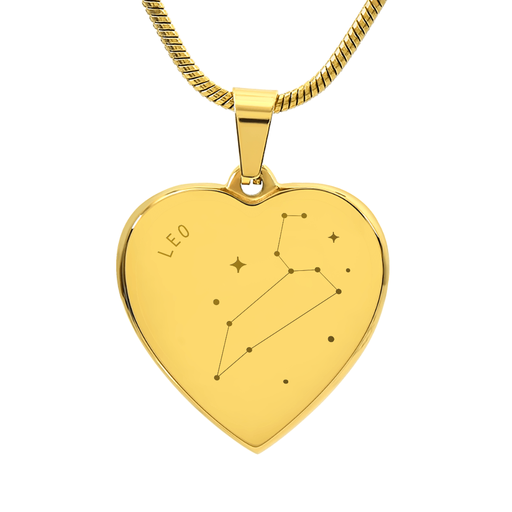 Engraved Leo Constellation Heart Necklace
