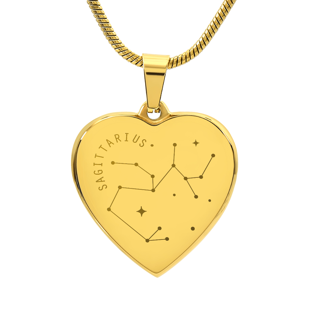 Engraved Sagittarius Constellation Heart Necklace