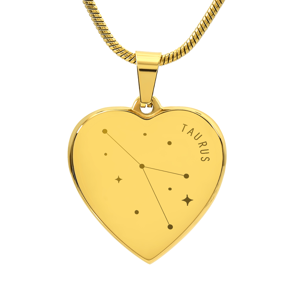 Engraved Taurus Constellation Heart Necklace