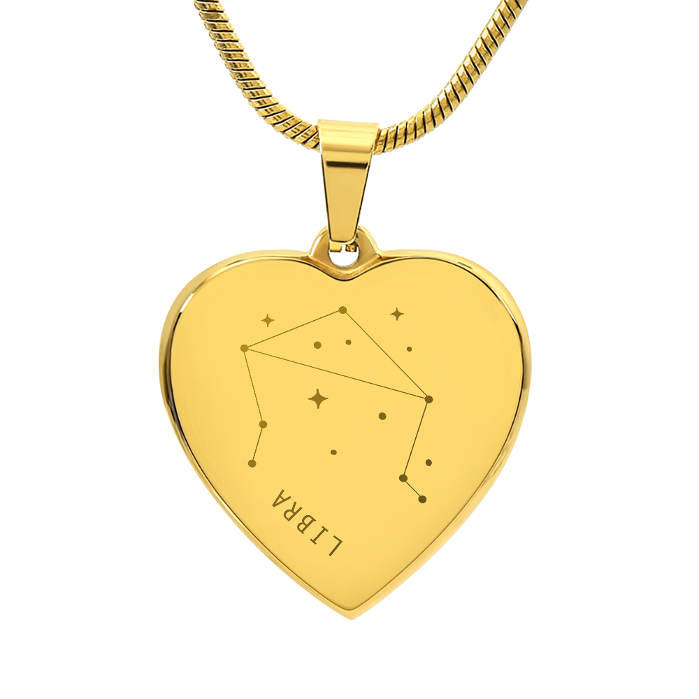 Engraved Libra Constellation Heart Necklace